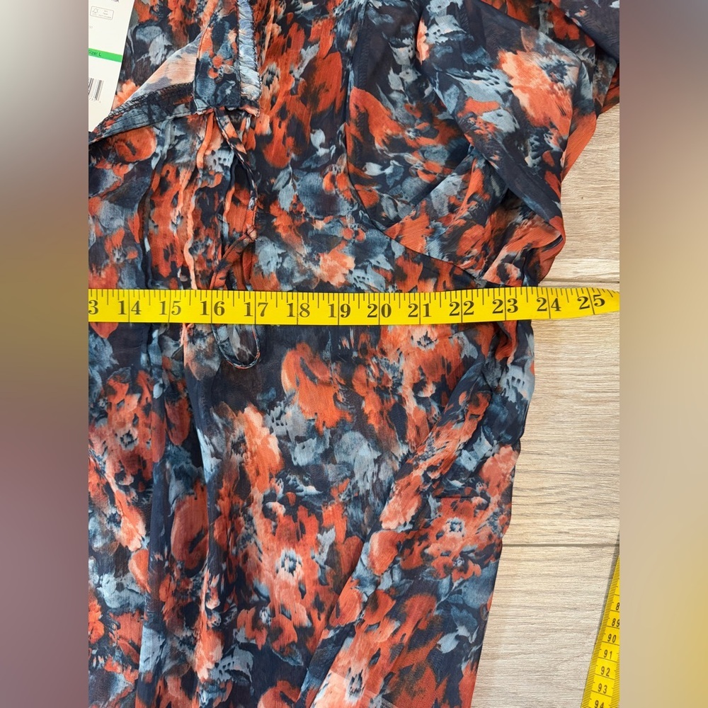 Sam Edelman~ Women’s Sheer Front Tie V-Neck long Sleeve Floral Blouse Size Large - Picture 9 of 11